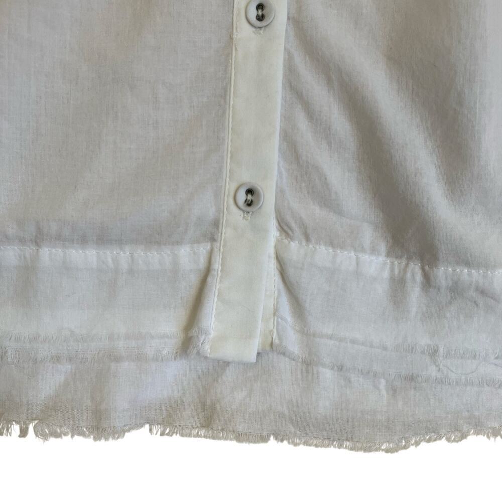 FREE PEOPLE Sz M White Breezy Button Down Shirt Hooded Blouse Raw Trims Cotton - Picture 12 of 16